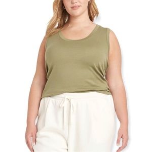 Blair Women's Plus Size Slim Fit Tank Top Olive Green Size 2XL